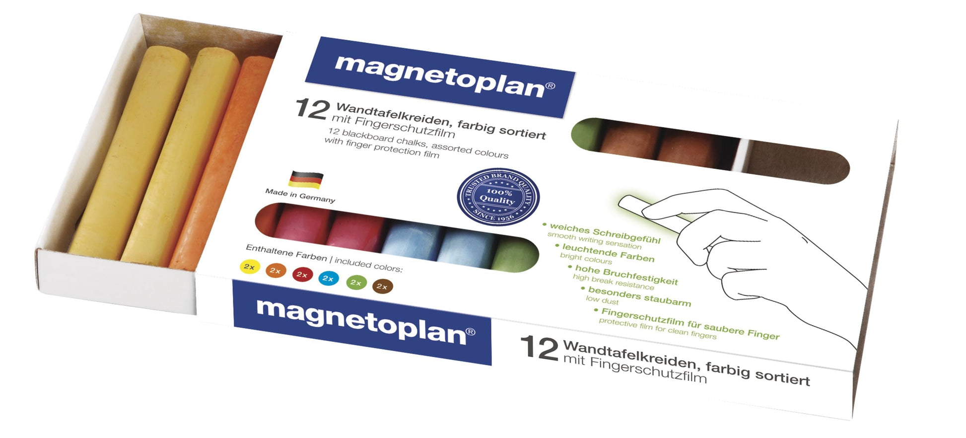 Magnetoplan Bunte Abgerundete Staubfreie Wandtafelkreide – 12 Stück