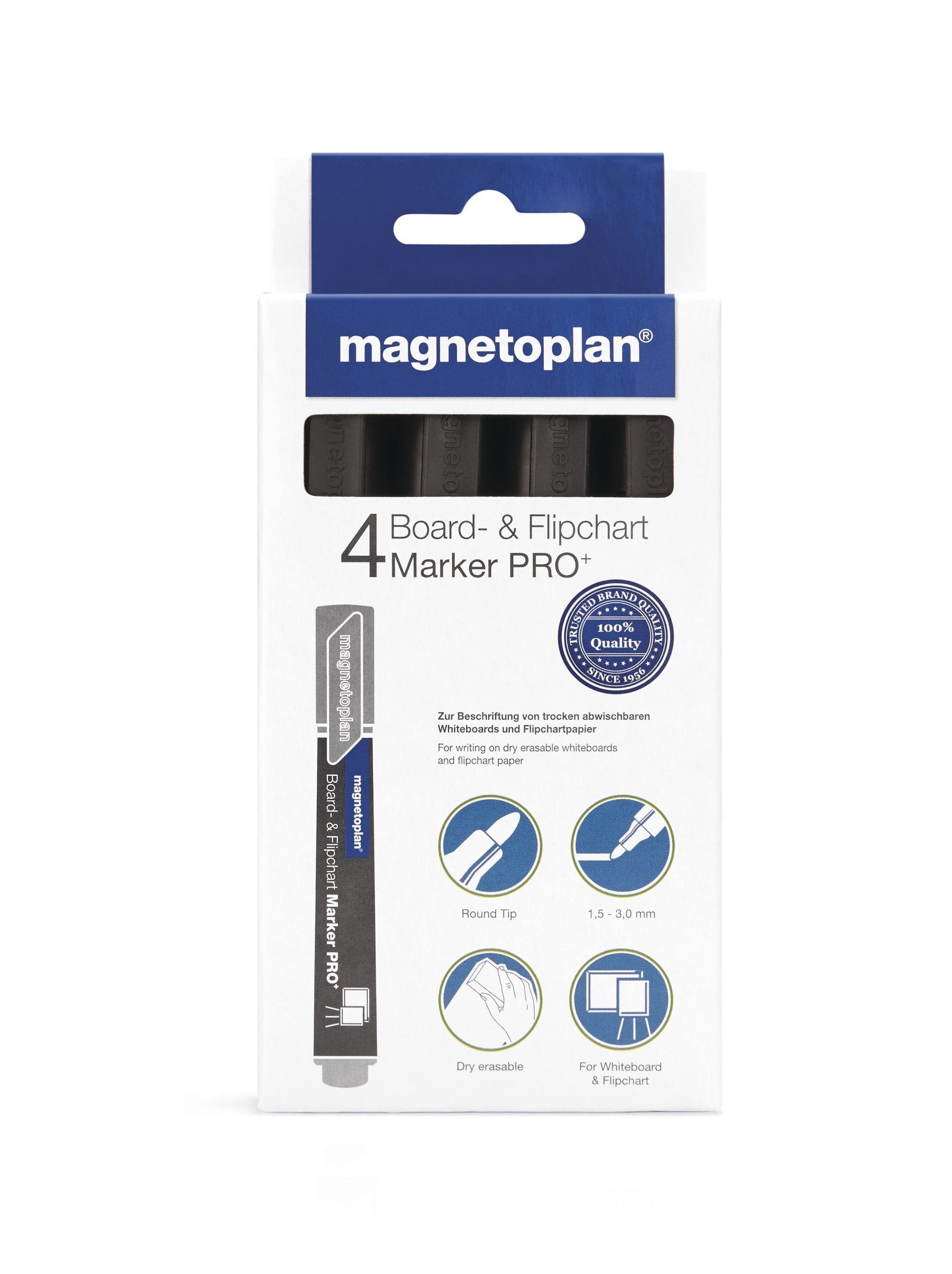 Magnetoplan Flipchart-Marker – 1,5–3 mm, schwarz, 4 Stk., feucht abwischbar – für Flipcharts/Papier