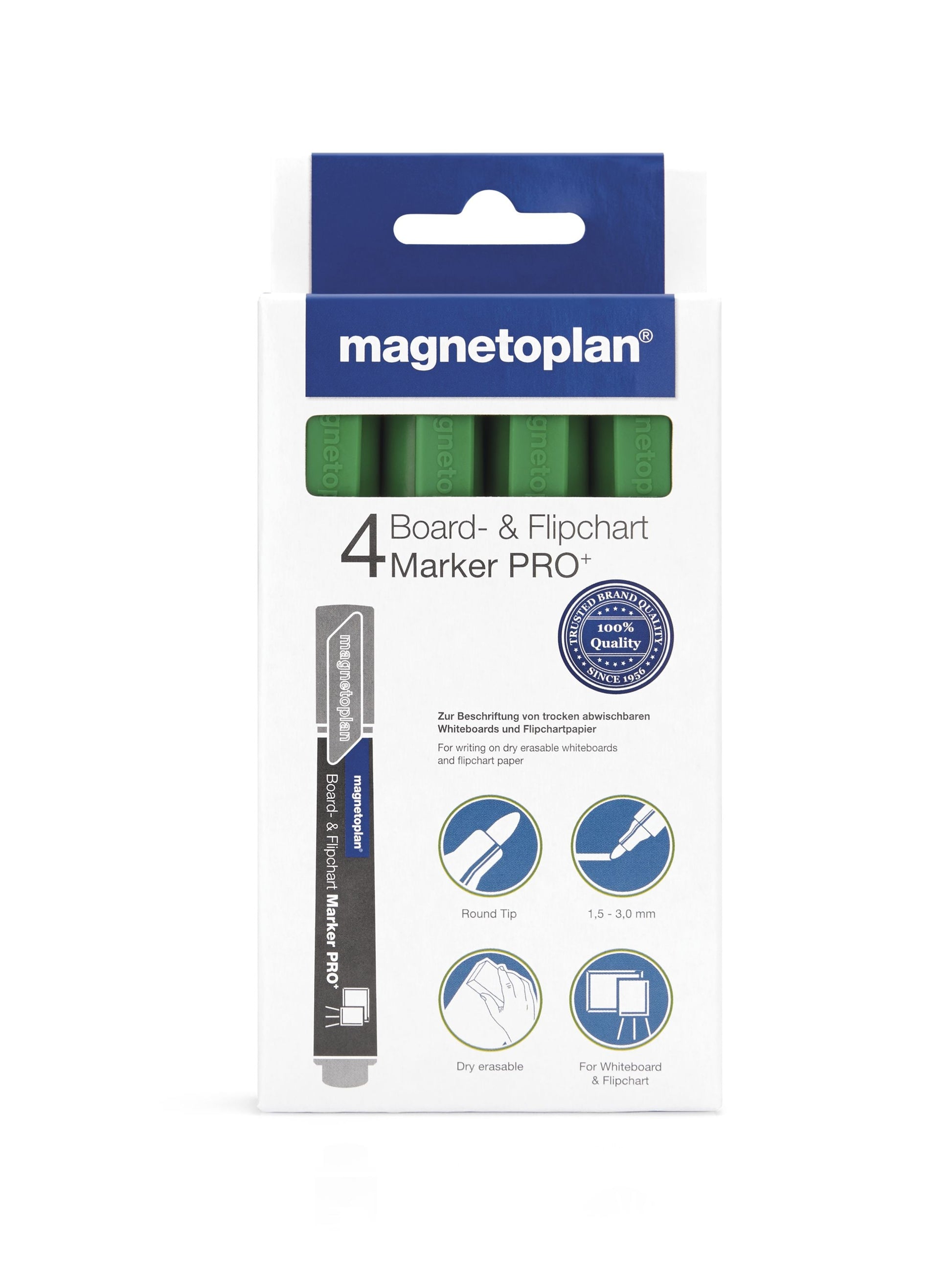 Magnetoplan Flipchart-Marker – 1,5–3 mm, grün, 4 Stk., feucht abwischbar – für Glasboards
