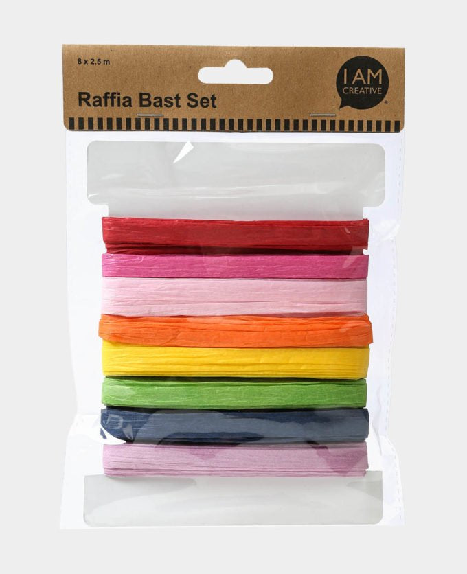 I am Creative Bastband (Papierbast), Raffia, Mehrfarbig, 2,5 m, 8 Stk.