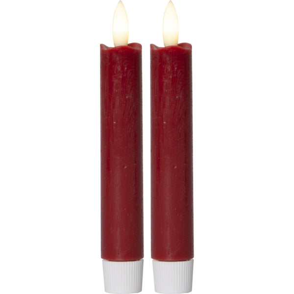 Star Trading LED-Teelicht Dinner Kerze Flamme – 2er Pack, Ø 2,1 × 15 cm, Warmweiss, Timer, flackernd, Rot
