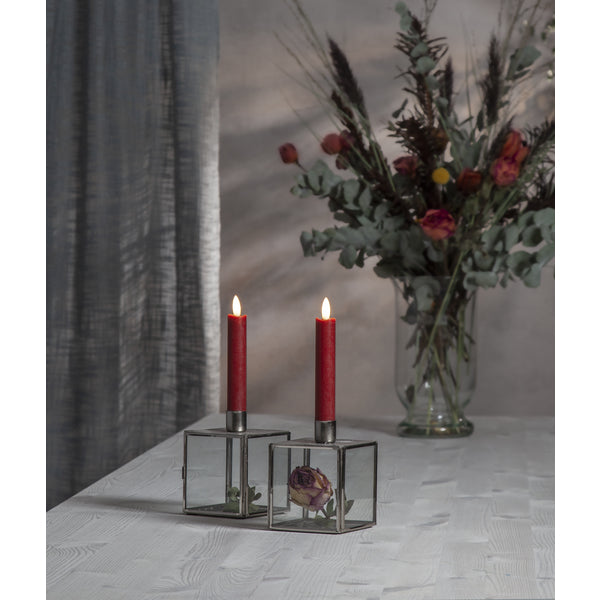 Star Trading LED-Teelicht Dinner Kerze Flamme – 2er Pack, Ø 2,1 × 15 cm, Warmweiss, Timer, flackernd, Rot