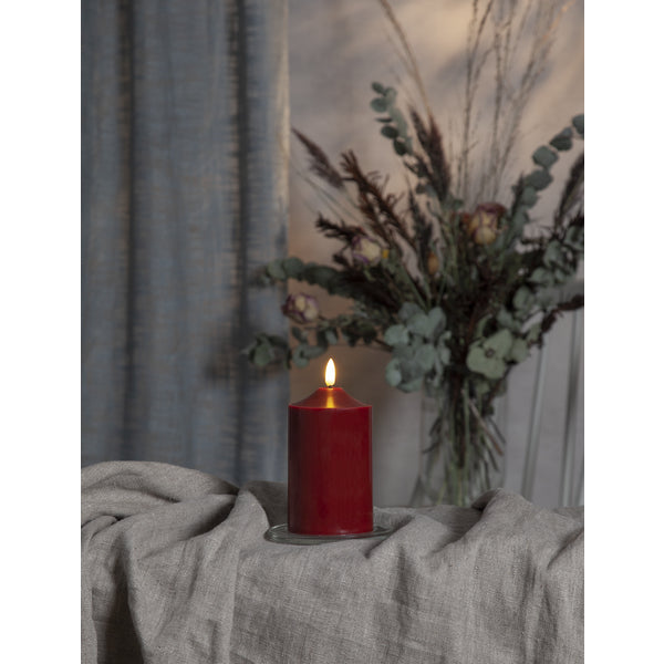 Star Trading LED-Kerze 063-53 – Ø 7,5 × 15,0 cm, 0,03 W, Warmweiss, Rot, Timer, Batteriebetrieben, 2× AA