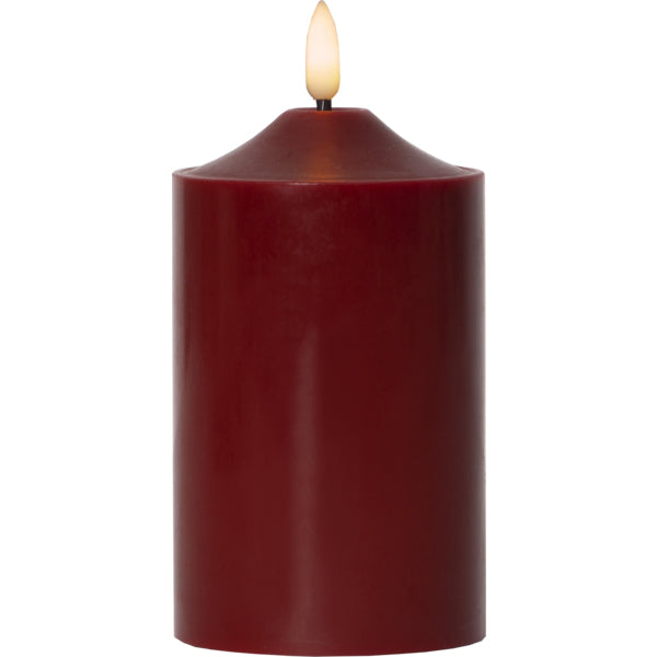 Star Trading LED-Kerze 063-53 – Ø 7,5 × 15,0 cm, 0,03 W, Warmweiss, Rot, Timer, Batteriebetrieben, 2× AA