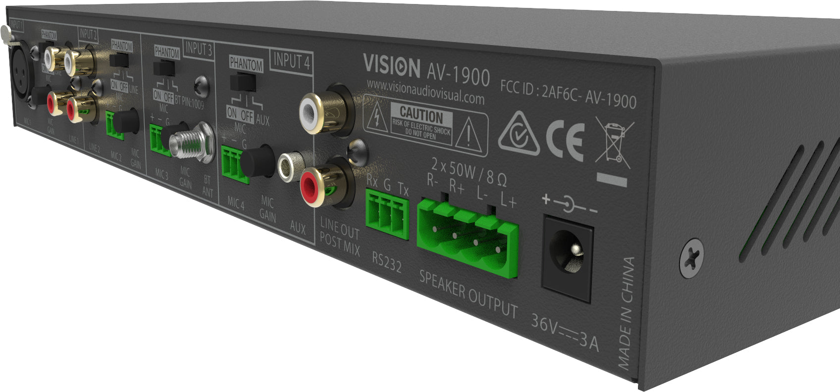 Vision AV-1900 – Stereo-Vollverstärker, 2×50 W (8 Ω), 3,5 mm/XLR/RCA, Schwarz