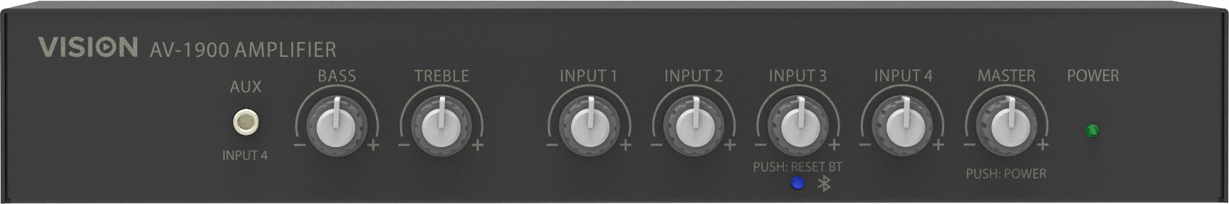 Vision AV-1900 – Stereo-Vollverstärker, 2×50 W (8 Ω), 3,5 mm/XLR/RCA, Schwarz