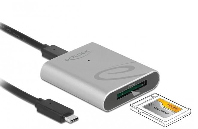 DeLOCK USB-Kartenleser USB-C – CFexpress (Typ B) – USB 3.2 Gen 1 (5 Gbit/s) – Aluminiumgehäuse – Silber