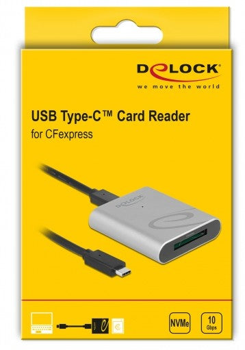 DeLOCK USB-Kartenleser USB-C – CFexpress (Typ B) – USB 3.2 Gen 1 (5 Gbit/s) – Aluminiumgehäuse – Silber
