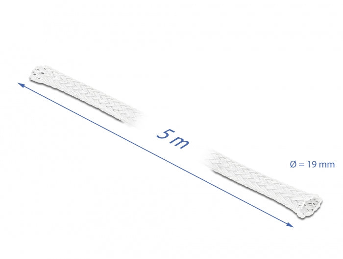 DeLOCK Kabelschlauch, Ø 14–30 mm × 5 m, Polyester, wiederverwendbar, −40–125 °C – Weiss