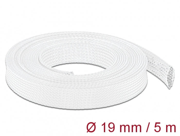 DeLOCK Kabelschlauch, Ø 14–30 mm × 5 m, Polyester, wiederverwendbar, −40–125 °C – Weiss