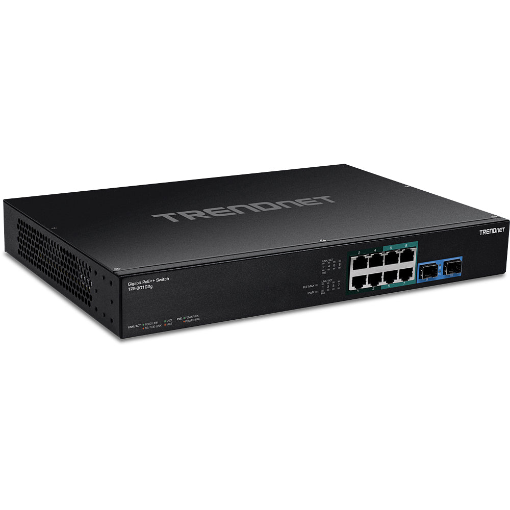 Trendnet TPE-BG102G – Unmanaged Switch – 8× 1G, 2× SFP, PoE++, PoE-Budget 240 W, 19", 1U