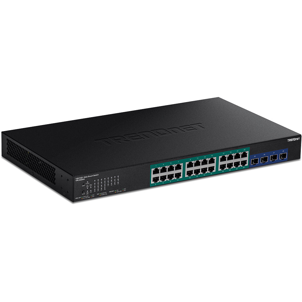 TRENDnet TPE-30284 – Managed Switch – 24×GbE, 4×SFP+, L2+/L3, PoE+ 370 W, 1U
