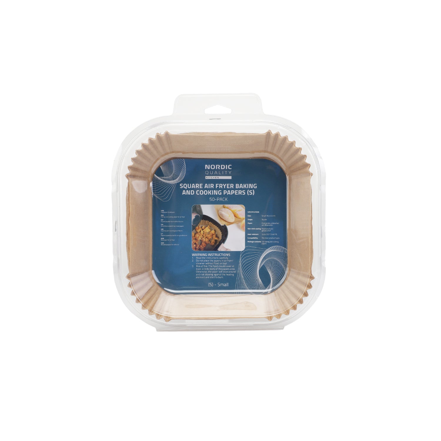Nordic Quality Backpapier 16 × 4,5 cm, 50 Stk., PTFE-beschichtet, beige/weiss, für die meisten Small Airfryer