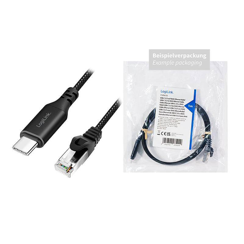 LogiLink CU0417 USB-C zu RJ-45 Kabel – Gigabit Ethernet, Cat6 S/FTP, 15 m – Schwarz