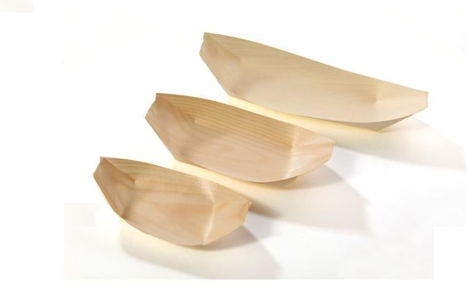 Sier Disposables Sier Fingerfood-Schale, Holz (Kiefer) – 140 × 77 mm, beige – FSC – 100 Stk.