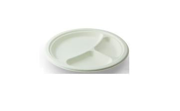 Sier Disposables Sier Mondial Teller, 3-geteilt Bagasse (Zuckerrohr) – Ø 25,8 cm, weiss – 40 Stk.