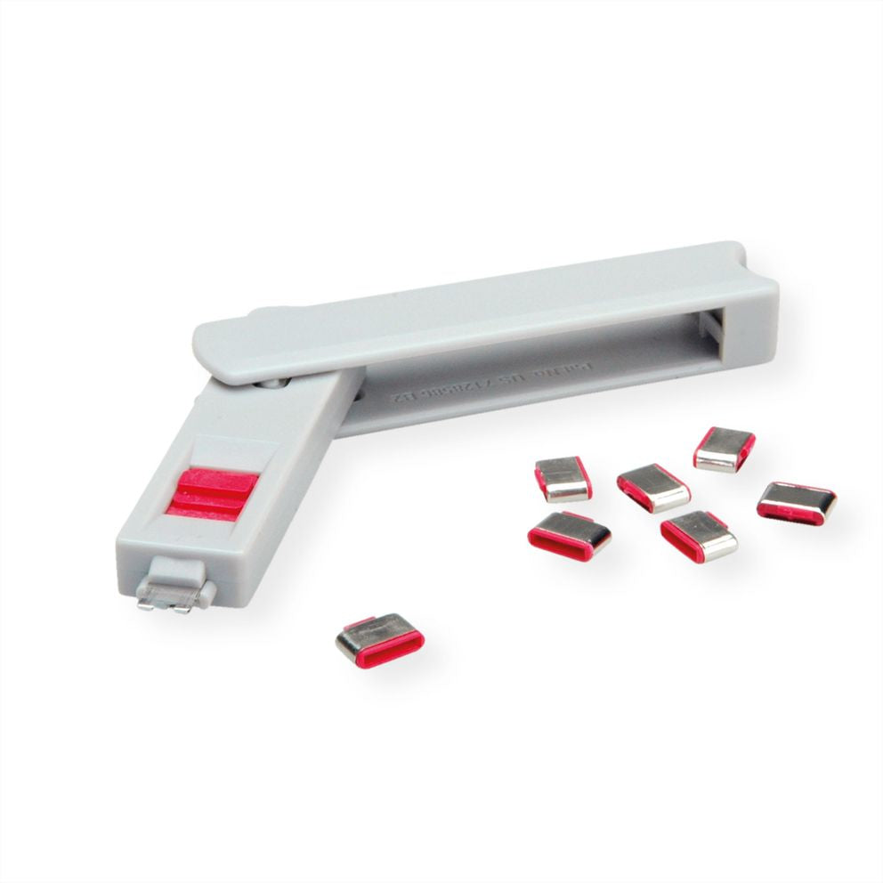 ROLINE USB-Port-Blocker – mit Schloss und Schlüssel – Grau – für USB-C