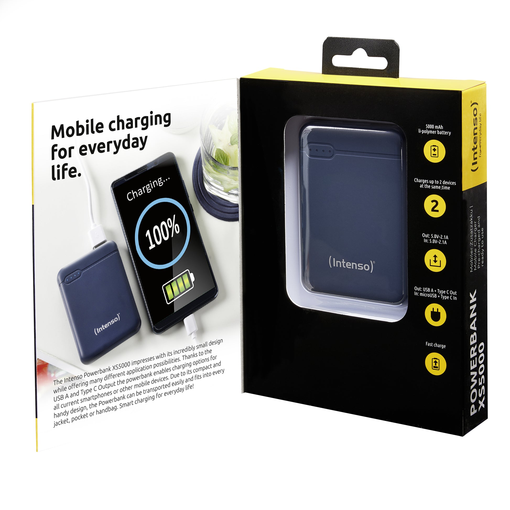 Intenso XS5000 Powerbank 5'000 mAh – 1× USB-C, 1× USB-A, blau