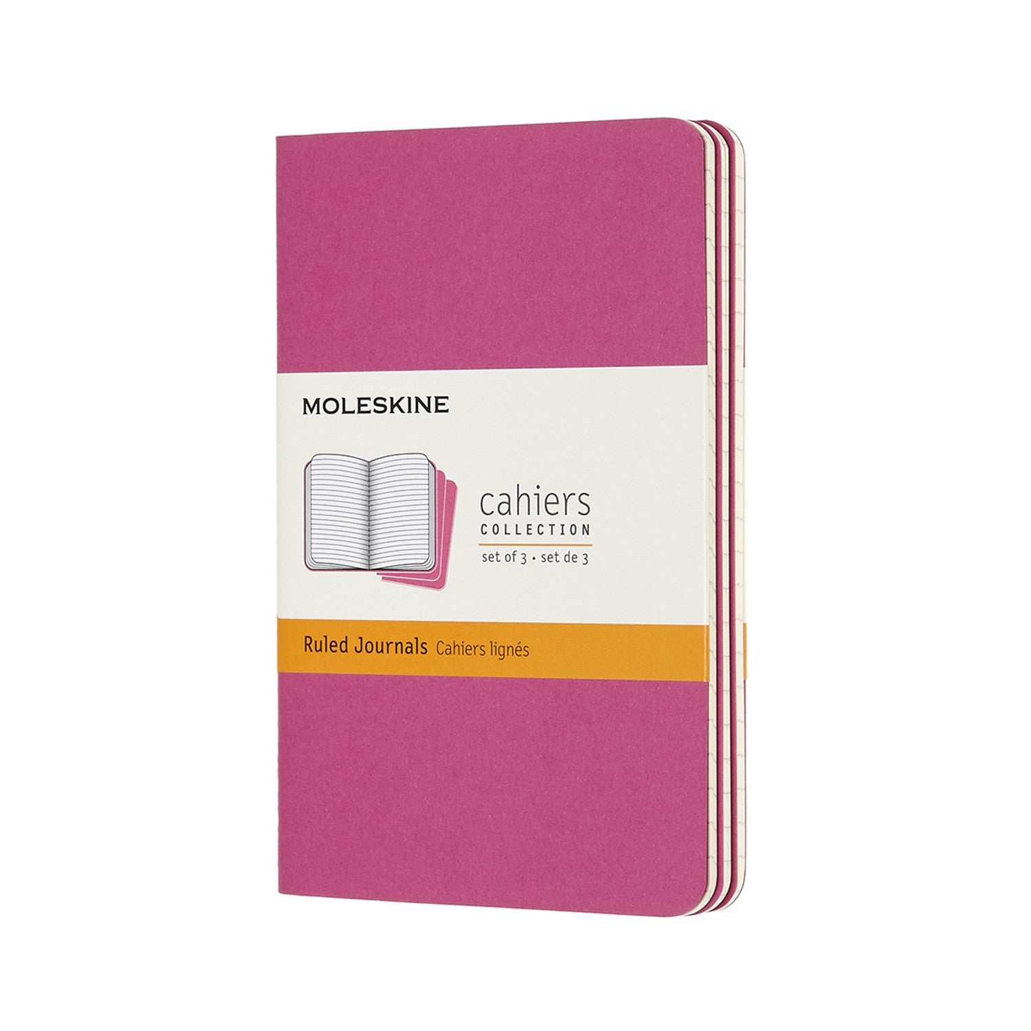 Moleskine Notizheft – 90 × 140 mm – 64 Blatt – 70 g/m² – Karton, 16 heraustrennbar, Innentasche, pink, 3 Stück