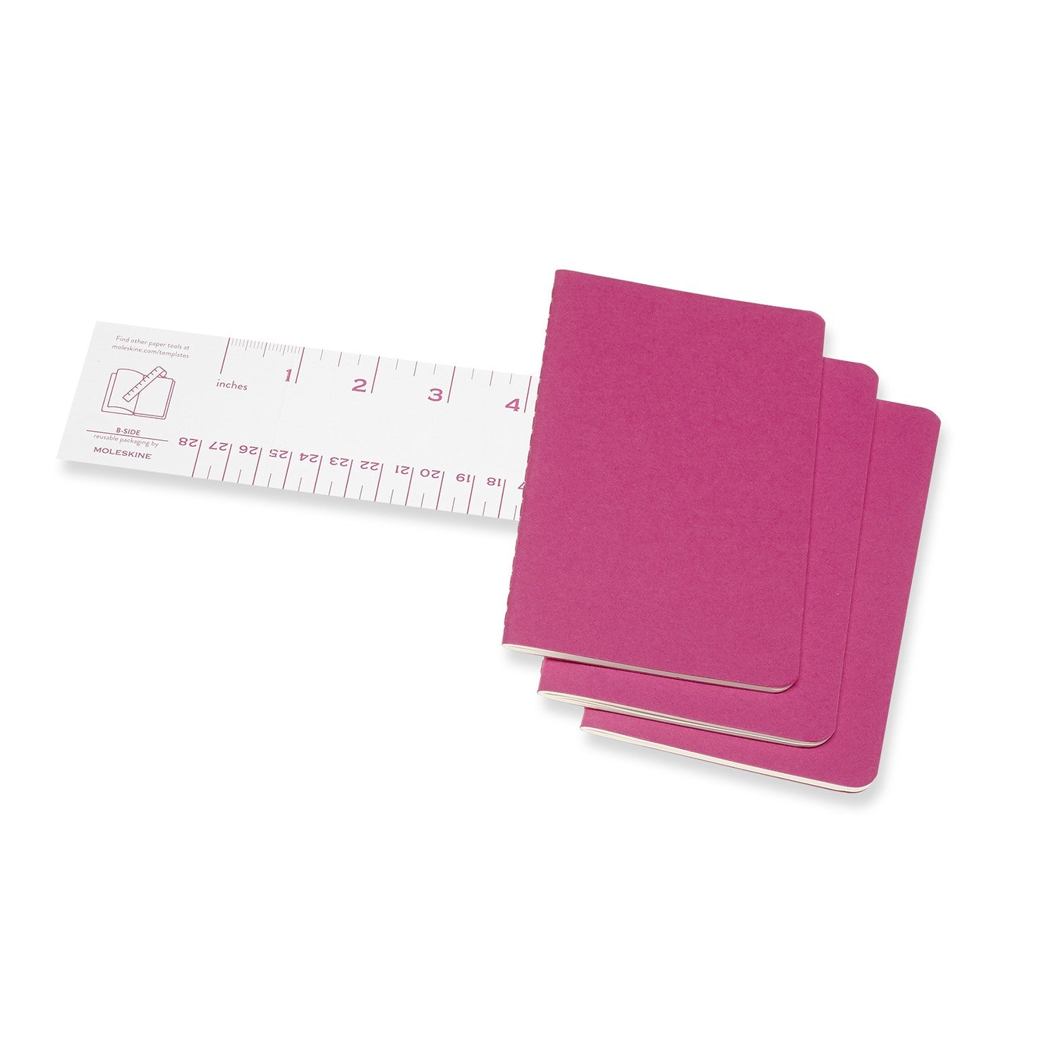 Moleskine Notizheft – 90 × 140 mm – 64 Blatt – 70 g/m² – Karton, 16 heraustrennbar, Innentasche, pink, 3 Stück