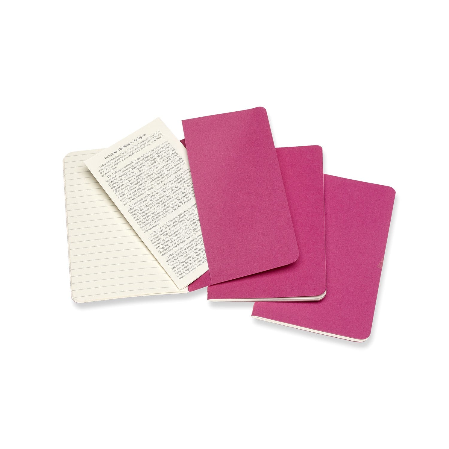 Moleskine Notizheft – 90 × 140 mm – 64 Blatt – 70 g/m² – Karton, 16 heraustrennbar, Innentasche, pink, 3 Stück