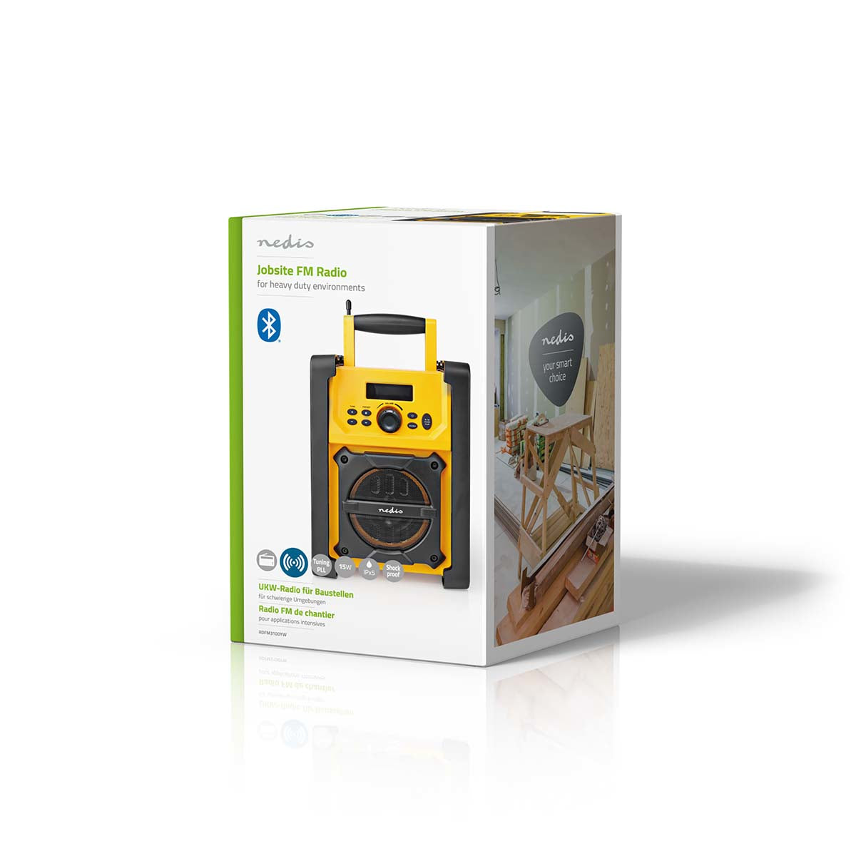 Nedis Baustellenradio FM, Bluetooth, AUX, IPX5 – Schwarz/Gelb