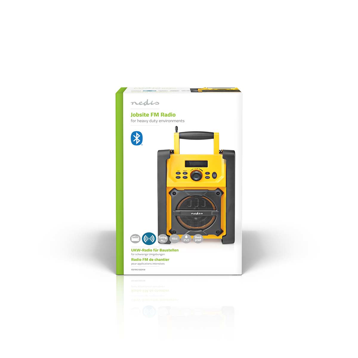 Nedis Baustellenradio FM, Bluetooth, AUX, IPX5 – Schwarz/Gelb
