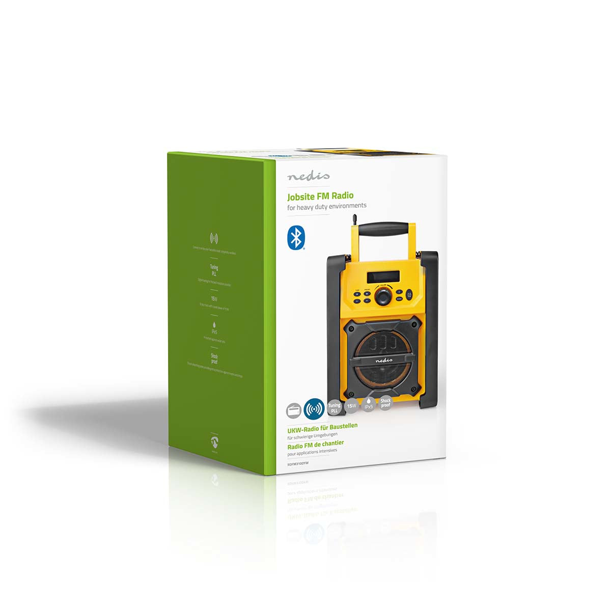 Nedis Baustellenradio FM, Bluetooth, AUX, IPX5 – Schwarz/Gelb