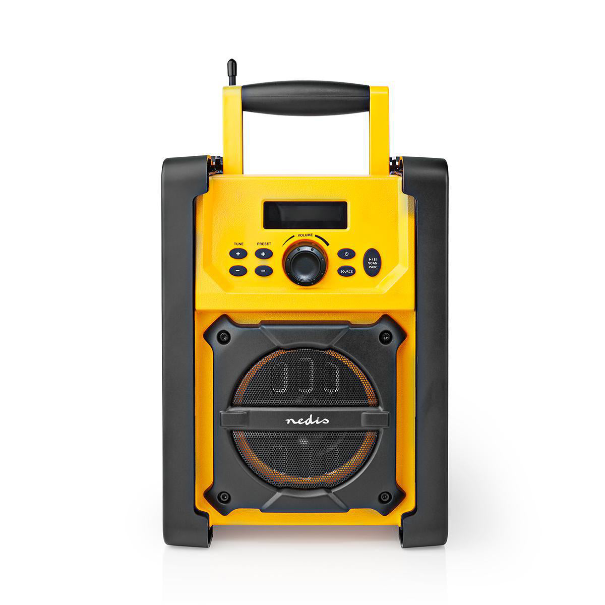 Nedis Baustellenradio FM, Bluetooth, AUX, IPX5 – Schwarz/Gelb