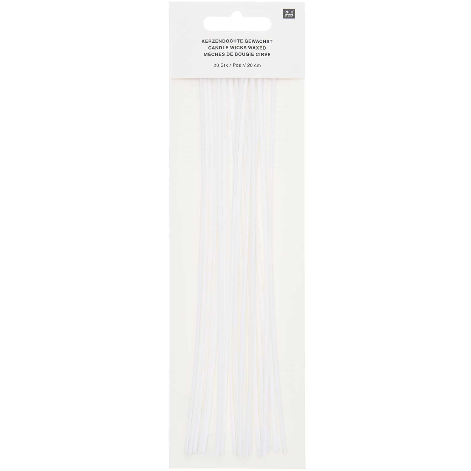Rico Design Kerzendocht, gewachst, Baumwolle, Weiss, 20 cm, 20 Stk.