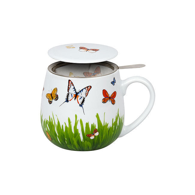 Könitz Porzellan Könitz Teetasse Schmetterlingswiese – 420 ml, Ø 8,2 cm, Porzellan, mit Deckel, spülmaschinenfest
