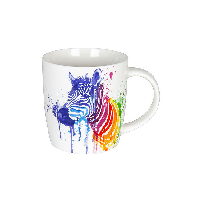 Könitz Porzellan Könitz Kaffeetasse Zebra Watercoloured Animals – 350 ml, Ø 8,8 cm, Knochenporzellan, spülmaschinenfest