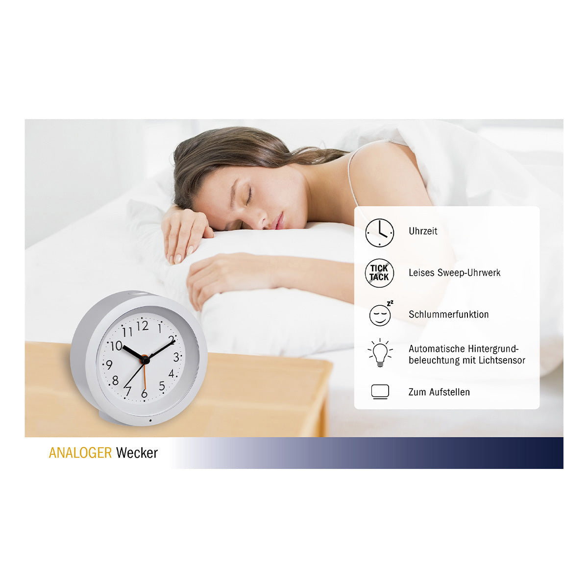 TFA-Dostmann TFA Dostmann Quarz-Wecker – Analog, Schlummerfunktion, Ø 10,5 cm, Weiss, Kunststoff