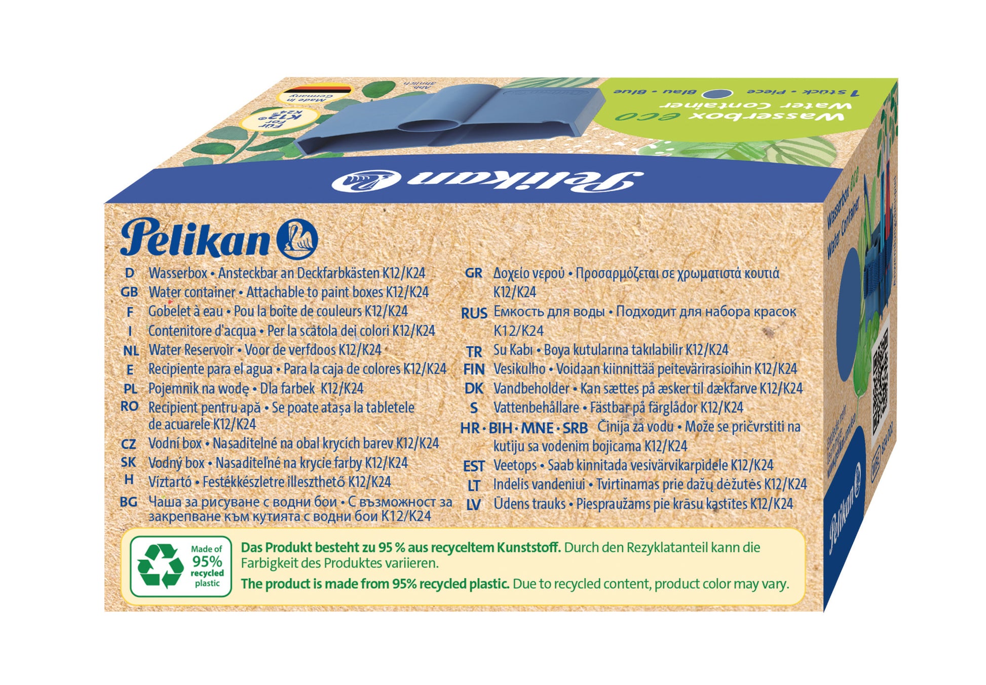 Pelikan Wasserbecher – Blau, 95% recycelter Kunststoff, ansteckbar, für Pelikan Deckfarbkasten K12 und K24
