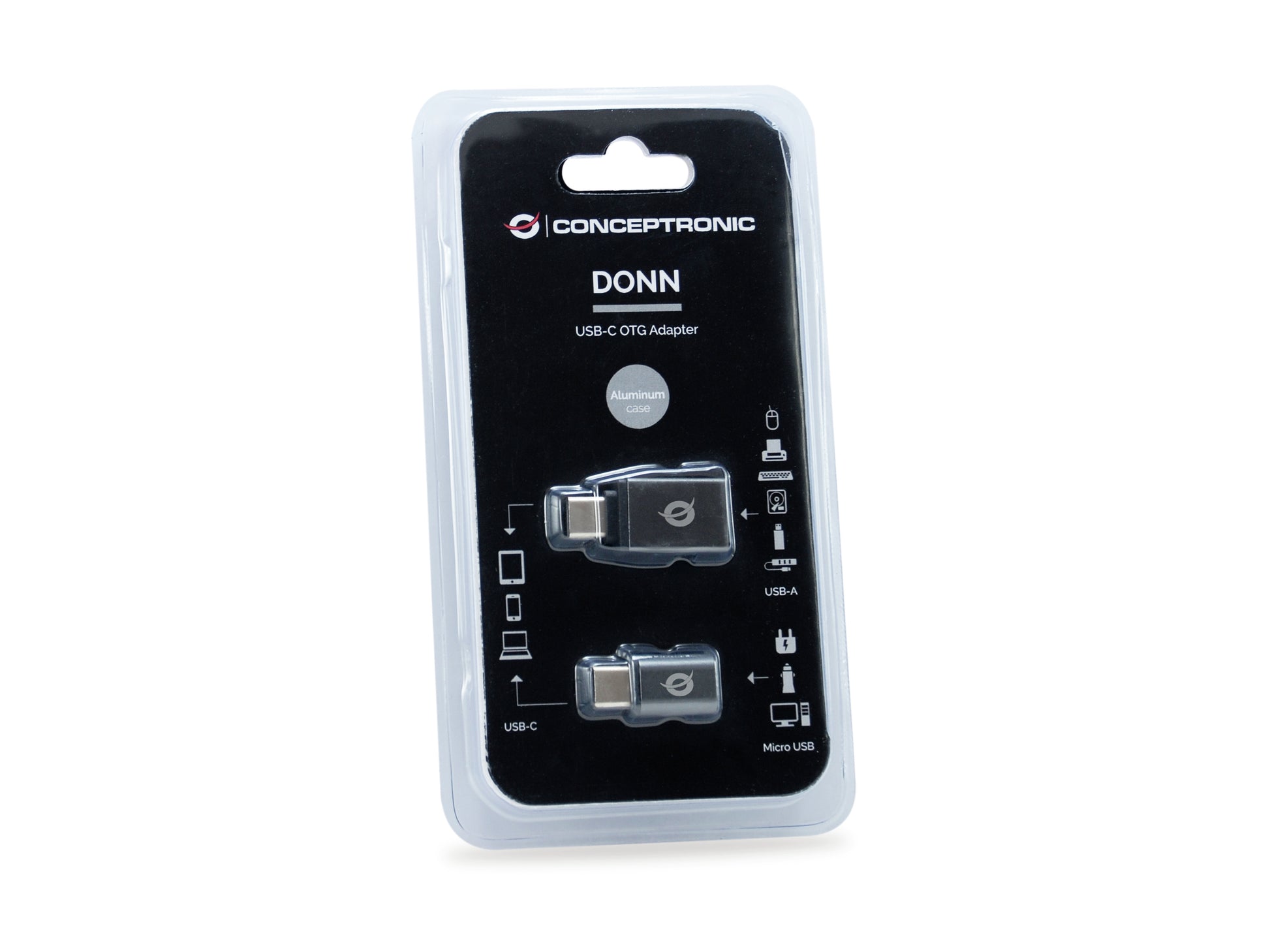 Conceptronic DONN04G OTG-Adapter USB-C zu USB-A/Micro-USB – USB 3.2 Gen 1 / USB 2.0, 2er-Pack, Schwarz