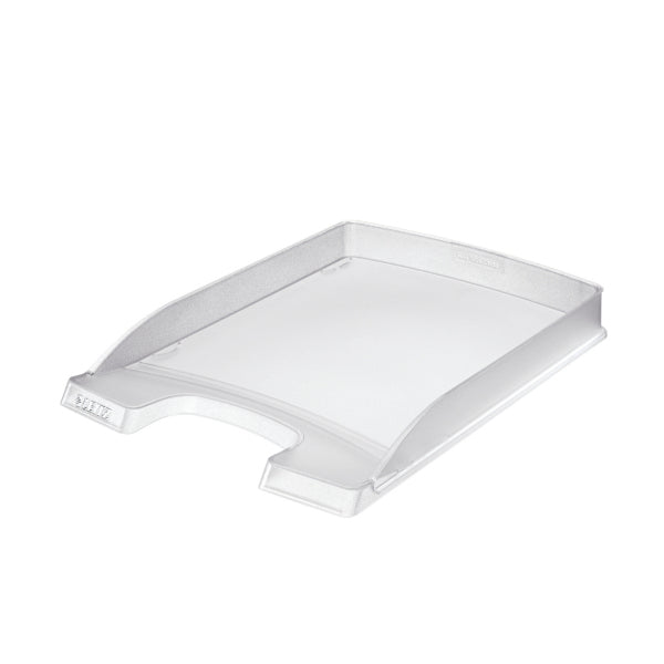 Leitz Stapelbarer Briefkorb mit Griffausschnitt, Beschriftungsfeld, matt, frost, B 255 × H 35 × T 357 mm