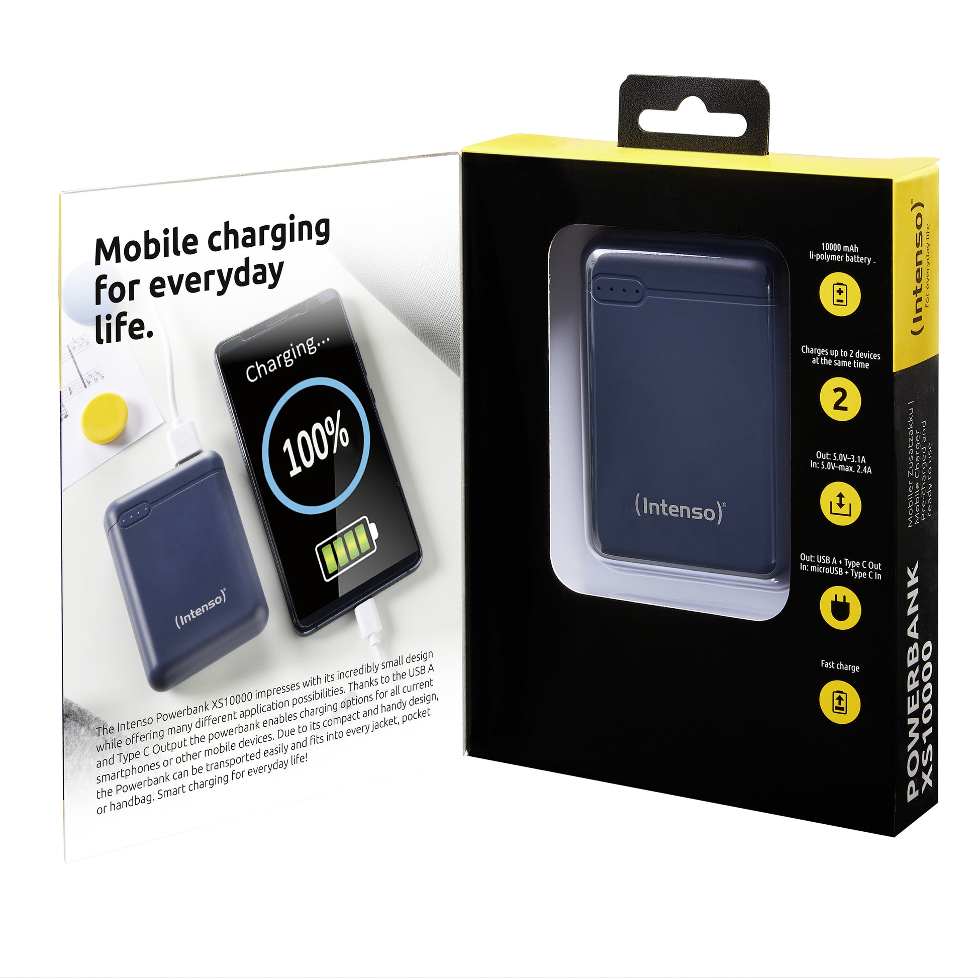Intenso XS10000 Powerbank 10'000 mAh – 1× USB-C, 1× USB-A, blau