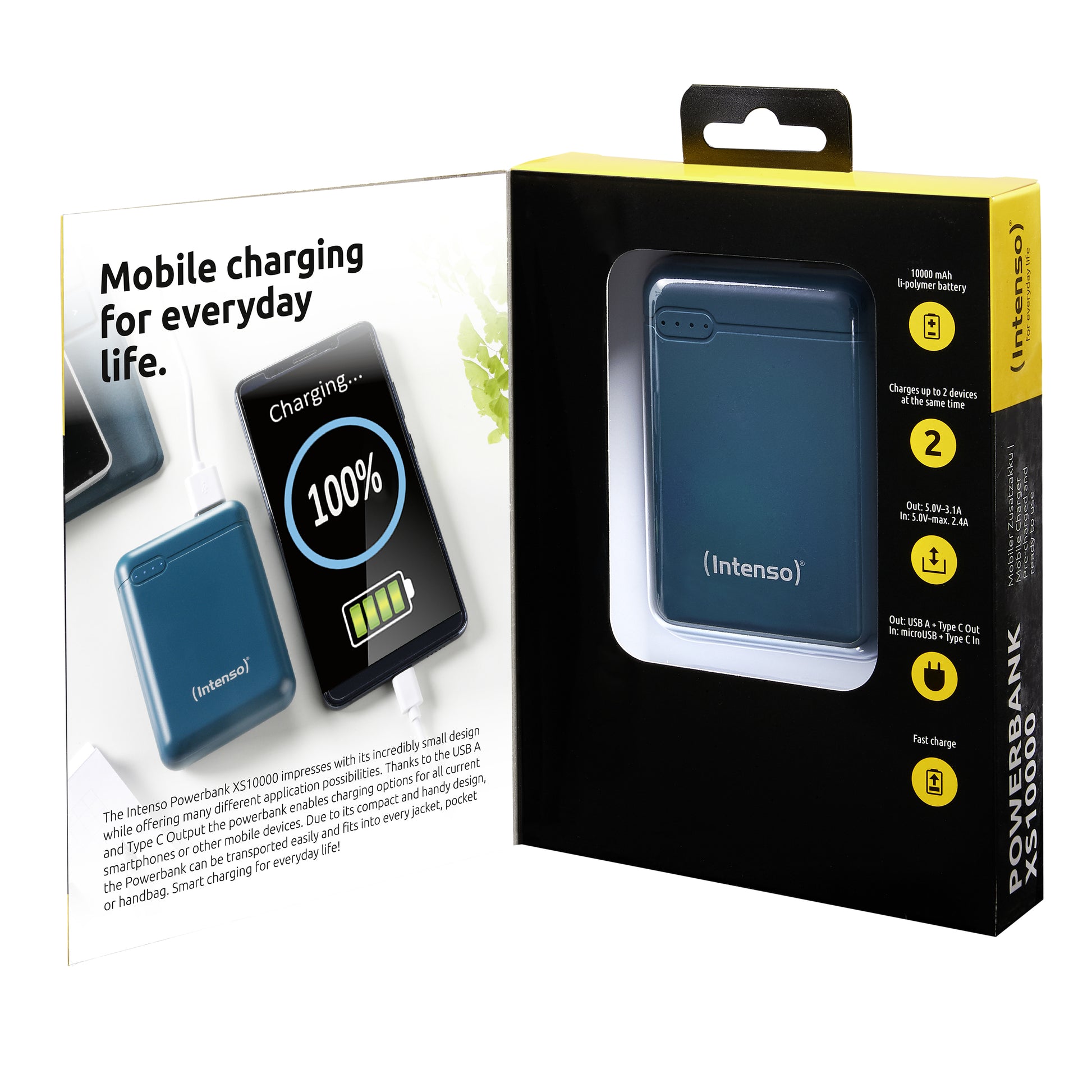 Intenso XS10000 Powerbank 10'000 mAh – 1× USB-C, 1× USB-A, petrol