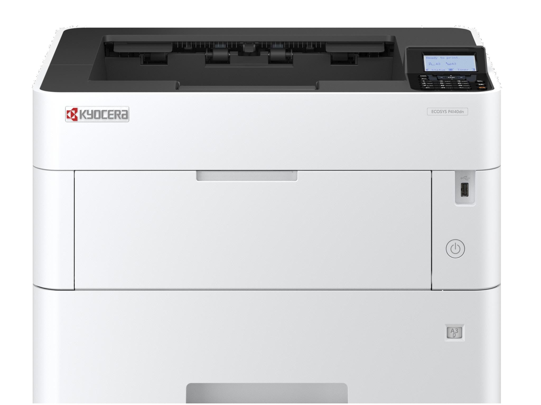 Kyocera ECOSYS P4140dn – A3, S/W, Duplex, 40 Seiten/Min., 1200 × 1200 dpi, LAN/USB, Papier: 500 Blatt
