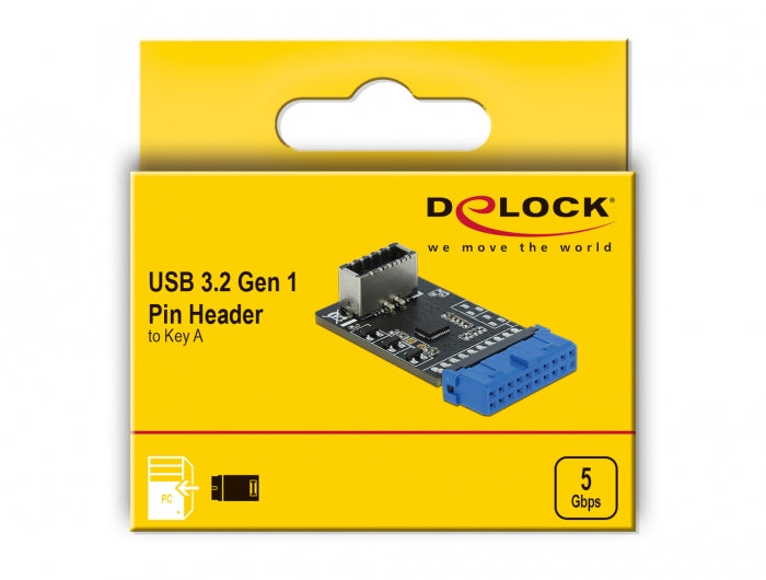 DeLOCK USB-Pinheader zu USB-A Adapter – USB 3.2 Gen 1 (5 Gbit/s), eingebaut, Schwarz