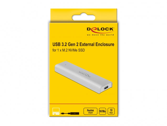 DeLOCK M.2 NVMe zu USB-C 3.2 Gen 2 Gehäuse – 1-Bay Externes SSD-Gehäuse – für M.2 (Key-M, PCIe)