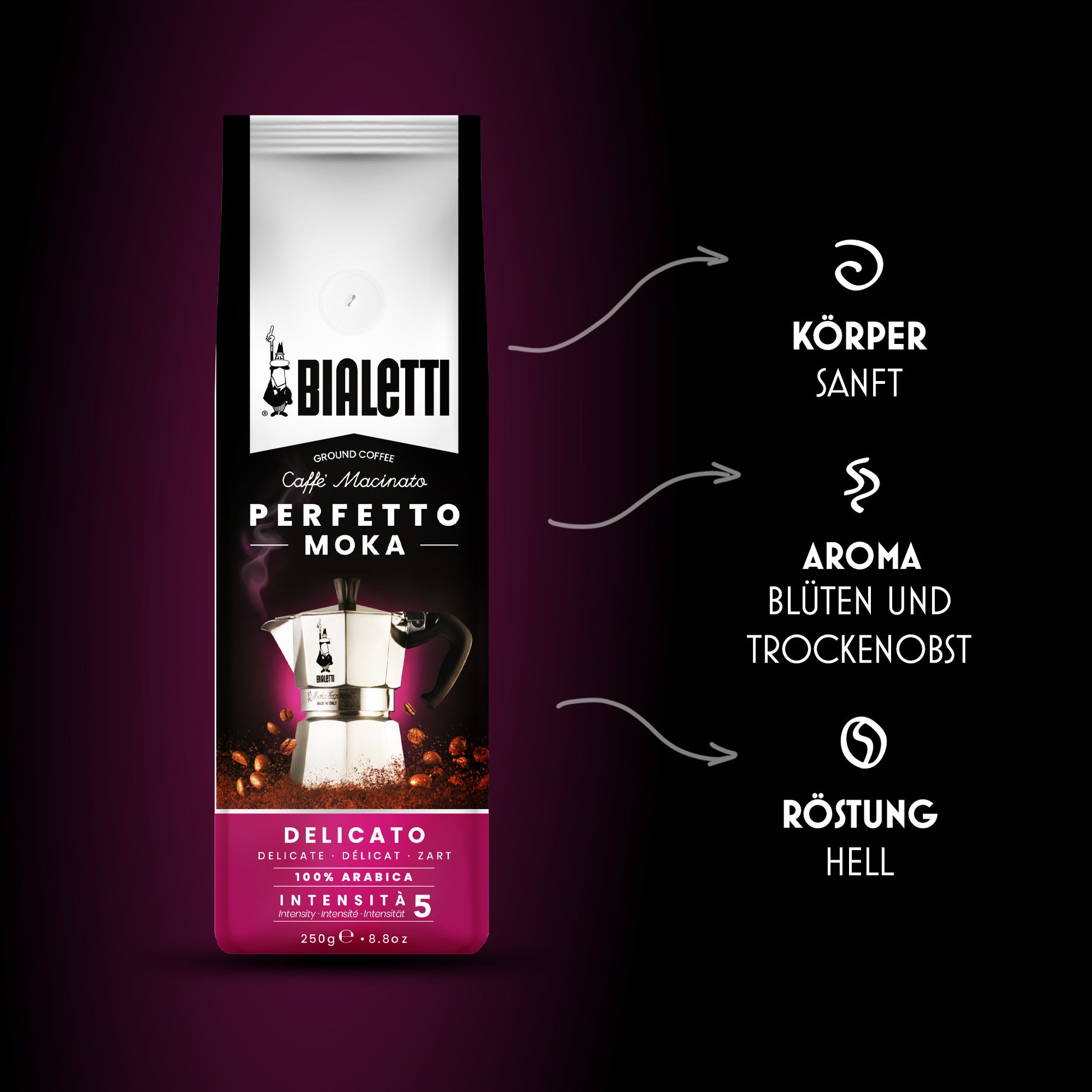 Bialetti Pregiato – Kaffeebohnen – Café Crème, 100% Arabica, Intensität 5, 250 g