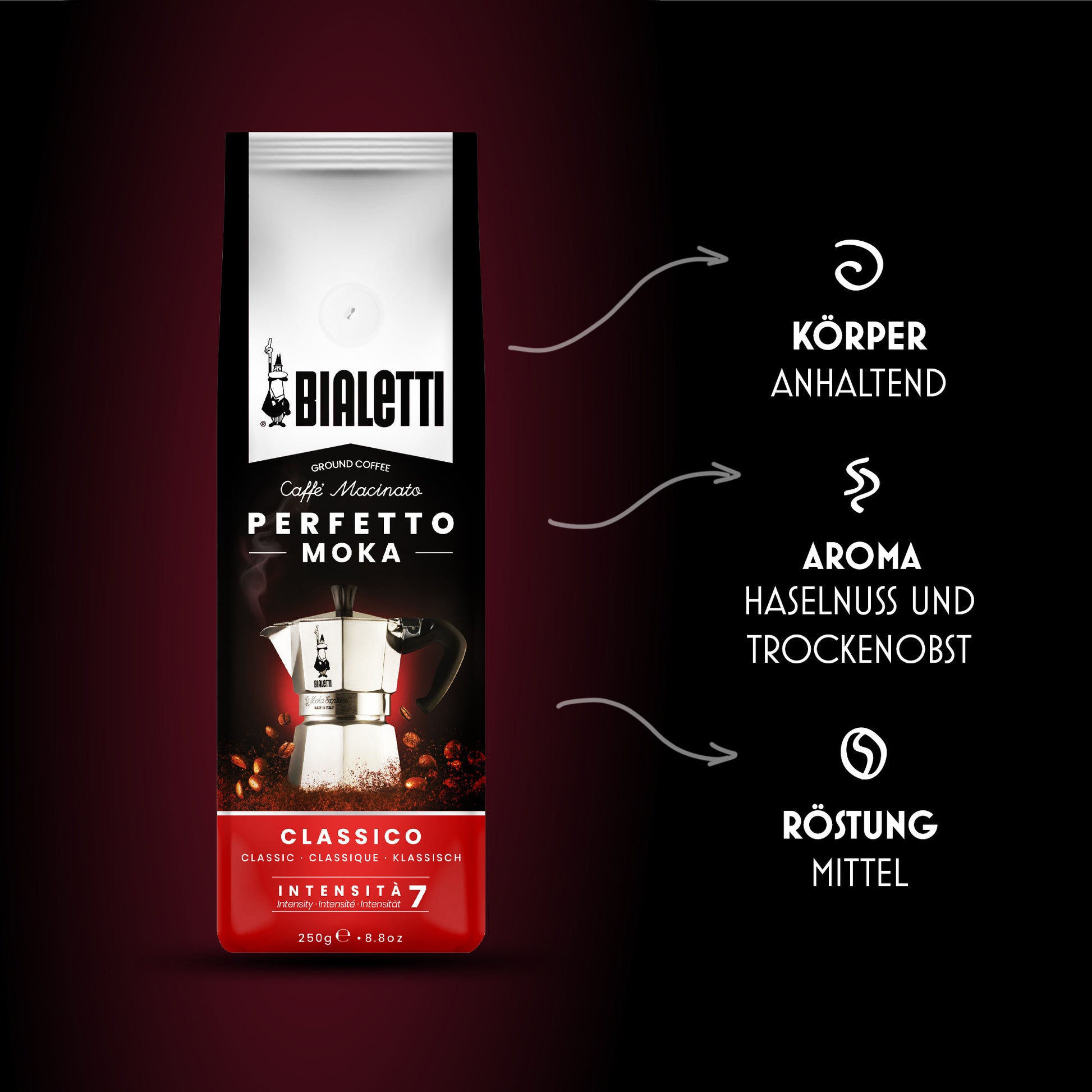 Bialetti Classico – Bohnenkaffee – Café Crème, Arabica/Robusta, Intensität 7, 250 g