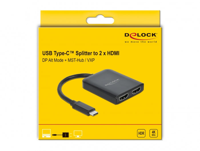 DeLOCK MonitorSplitter – USB-C > 2× HDMI, 4K bis 30 Hz, MST, Schwarz