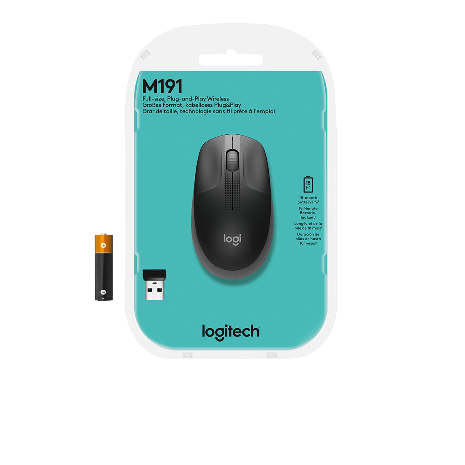 Logitech M190 Full-Size Maus – Kabellos, Anthrazit