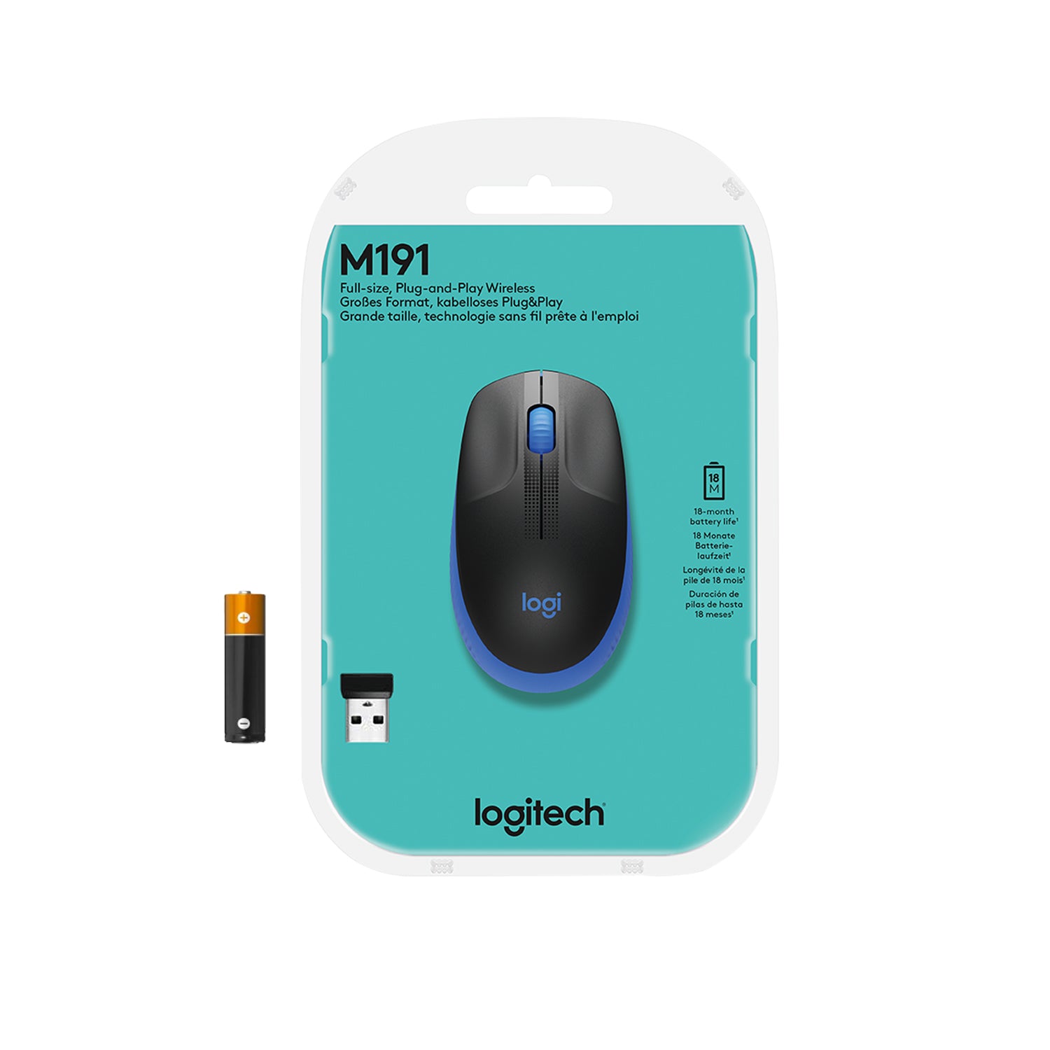 Logitech M190 Full-Size Maus – kabellos, blau