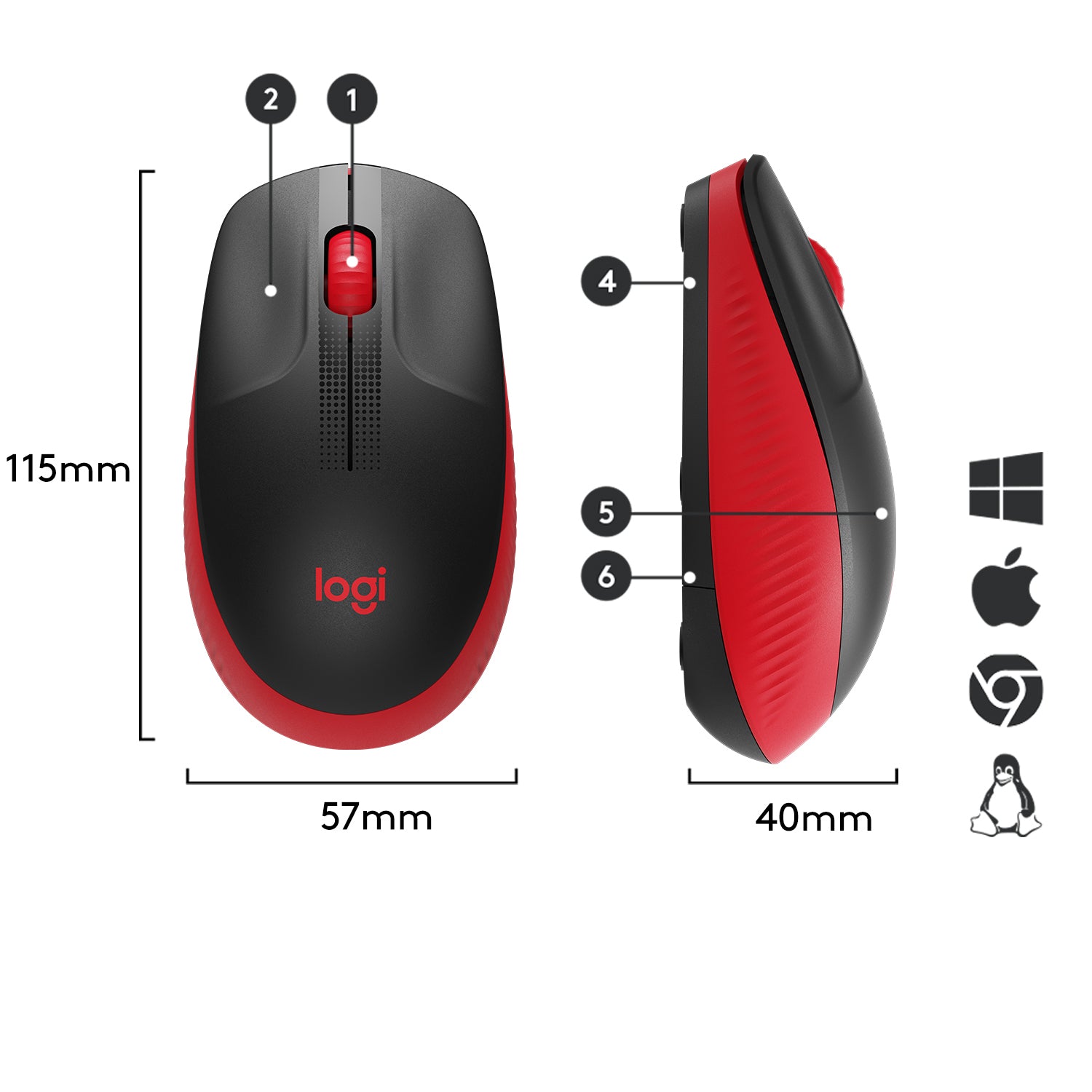 Logitech M190 Full-Size Maus – Kabellos, Rot