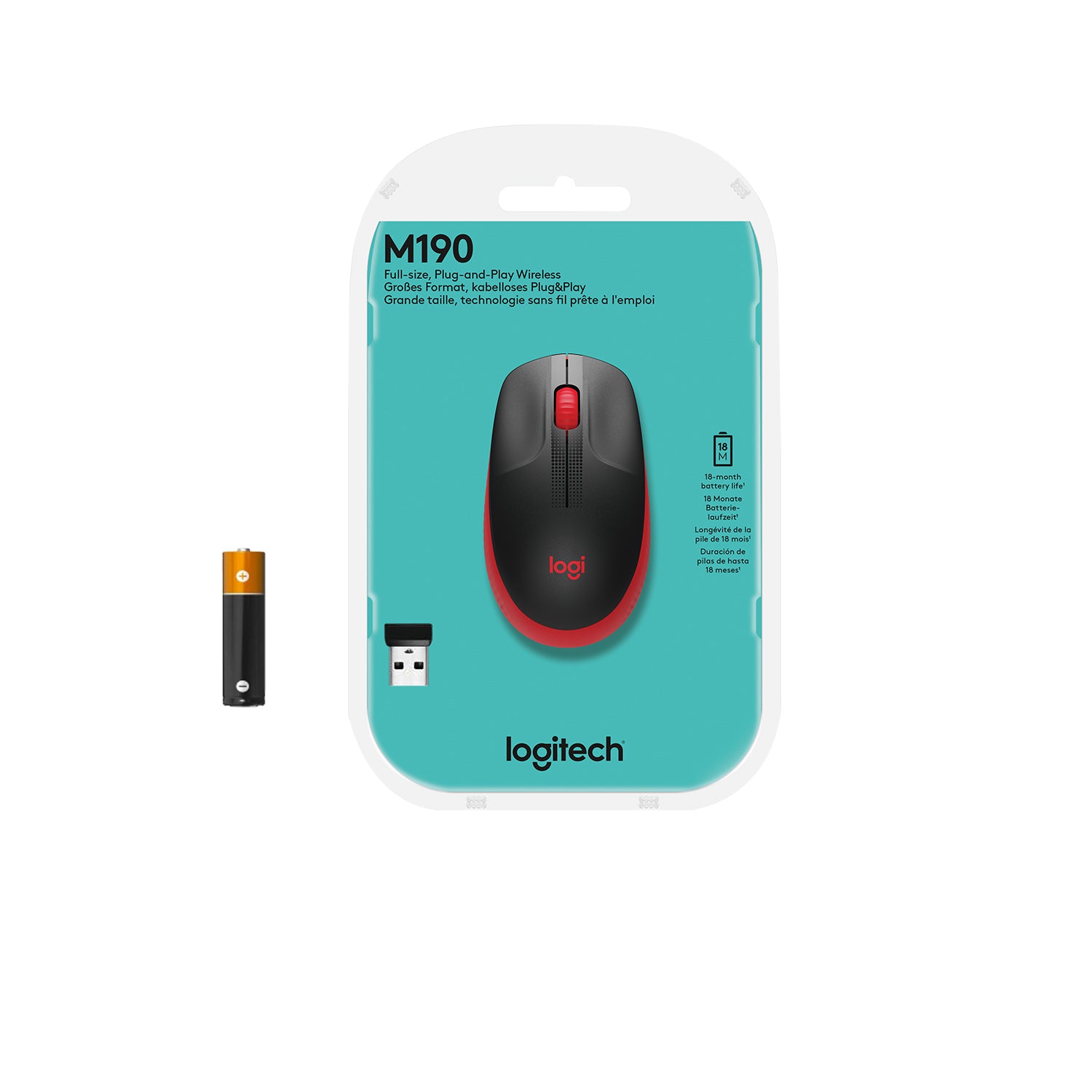 Logitech M190 Full-Size Maus – Kabellos, Rot