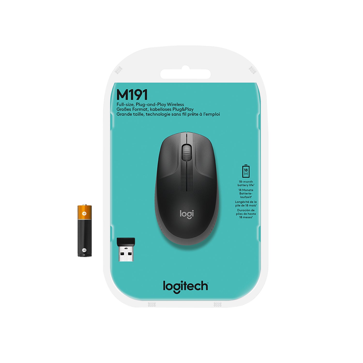 Logitech M190 Full-Size Maus – Kabellos, Grau