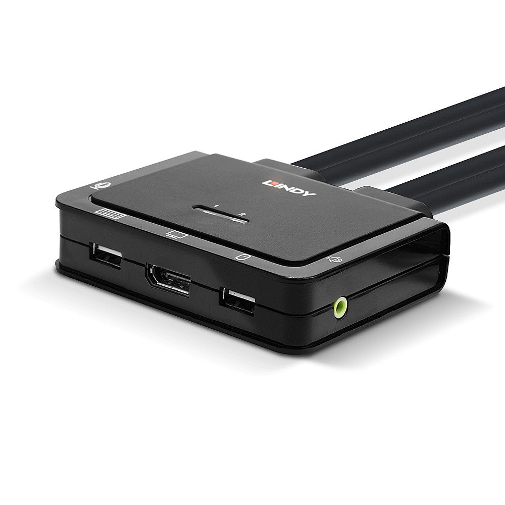 Lindy KVM-Switch 2×1, DisplayPort/USB-C/USB 2.0, Audio